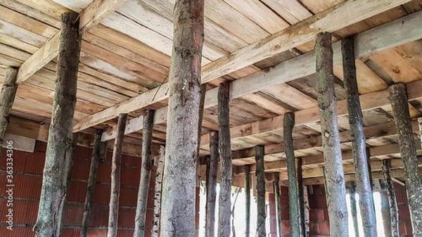 Obraz Ceiling support construction with wooden beams