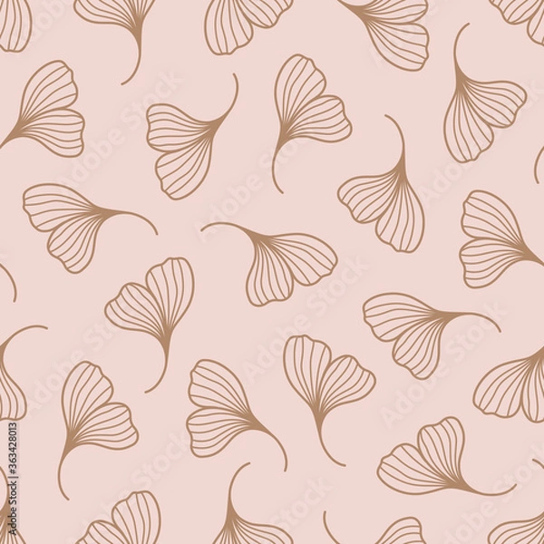 Fototapeta Ginkgo Biloba Leaves Seamless Pattern in a Trendy Minimal Style. Outline of a Botanical Background. Floral Vector