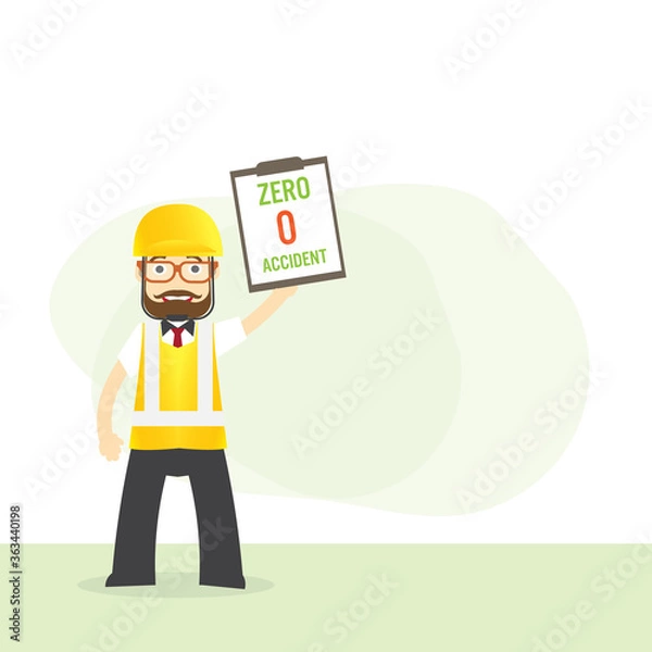 Fototapeta Construction ,Technician worker showing zero accident sign, safety first concept, vector illustrator