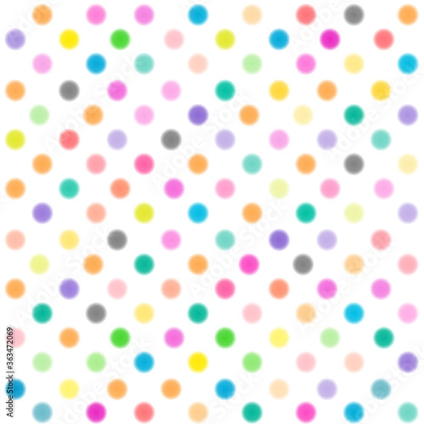 Fototapeta Very sweet pastel of blurry polka dots pattern isolated on white background. Suitable for wrapping paper, wallpaper, fabric, backdrop and etc.