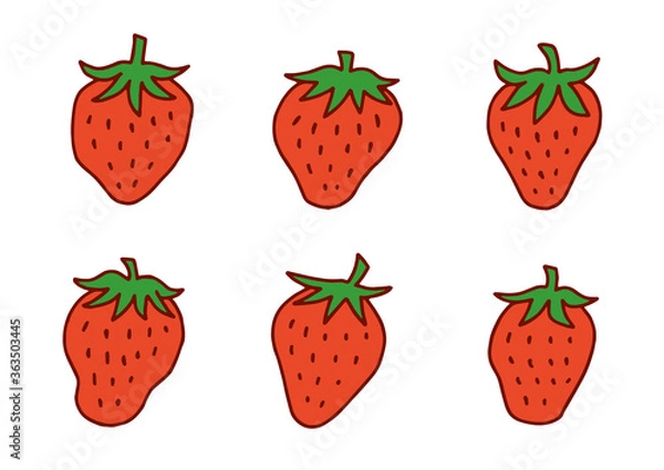 Fototapeta いちご イチゴ 苺 かわいい 手描き 線画 ベクター イラスト
