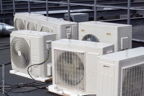 Fototapeta Preparing for the installation of external air conditioning units