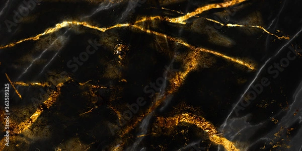 Fototapeta Monocolor alcohol ink marbling raster background. Liquid waves and stains. Black and gold abstract fluid art. Acrylic and oil paint flow monochrome contemporary backdrop, black marble with golden vein
