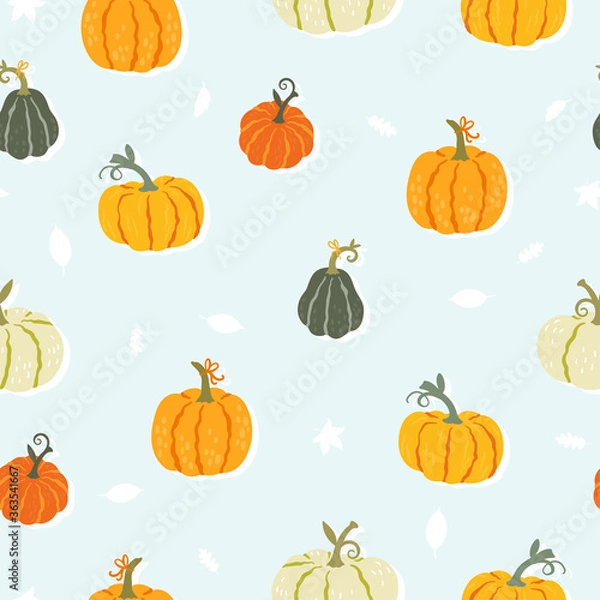 Fototapeta Cute hand drawn pumpkin seamless pattern, hand drawn pumpkins - great as Thanksgiving background, textiles, banners, wallpapers, wrapping - vector design