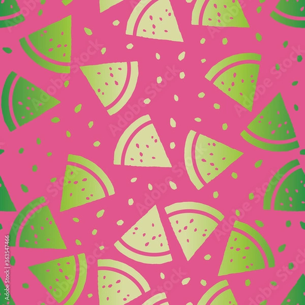 Fototapeta Summer Watermelon Fruit Slices Vector Seamless Pattern