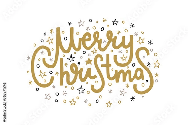 Obraz Merry christmas vector lettering with stars and snowflakes
