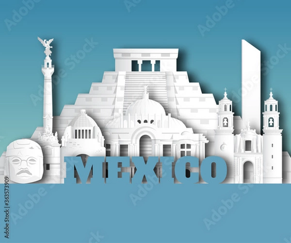 Fototapeta Mexico Landmark Global Travel And Journey paper background. Vector Design Template.used for your advertisement, book, banner, template, travel business or presentation.