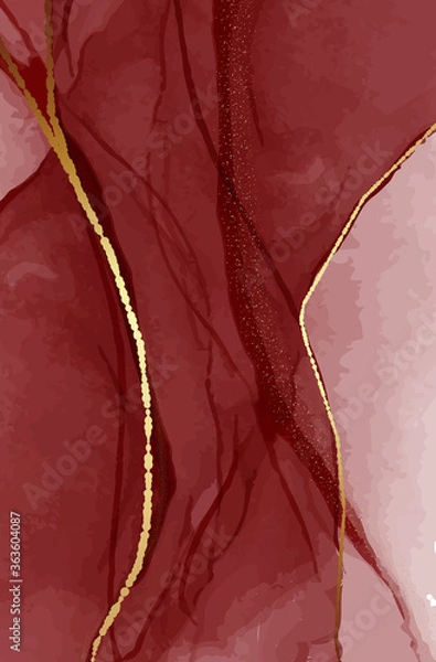 Fototapeta Resin art, dark red marsala abstract background. Elegant boho rustic decoration, liquid flow, watercolor fine art in vector, ink swirls, flow
