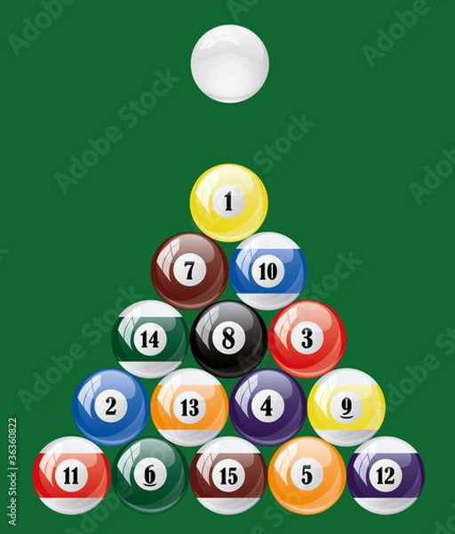 Fototapeta Vector set of glossy pool balls. Abstract billiard on green back