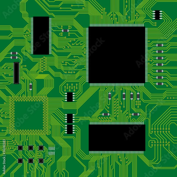 Fototapeta Green circuit board vector illustration. Abstract technology bac