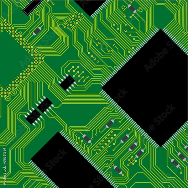 Fototapeta Green circuit board vector illustration. Abstract technology bac