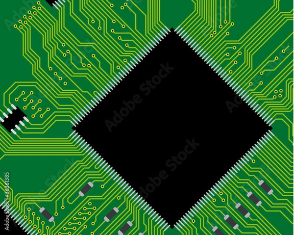 Fototapeta Green circuit board vector illustration. Abstract technology bac