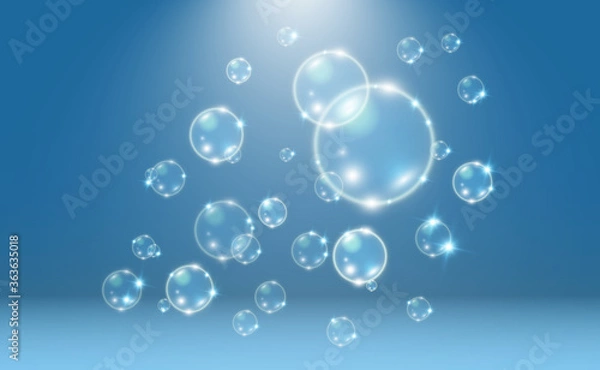 Fototapeta White beautiful bubbles on a transparent background vector illustration. Bubble.	
