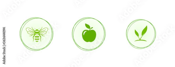 Obraz Set of vector illustrations of eco products. Protection of the environment. Done on a light background.