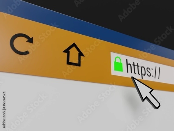 Obraz 3D rendered concept illustration of a web browser with secure connection enabled