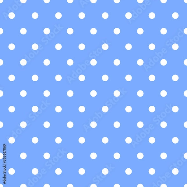 Fototapeta blue background and white polka dots. Vector seamless pattern