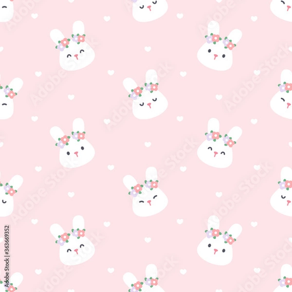 Fototapeta Cute bunny with flower crown seamless pattern background