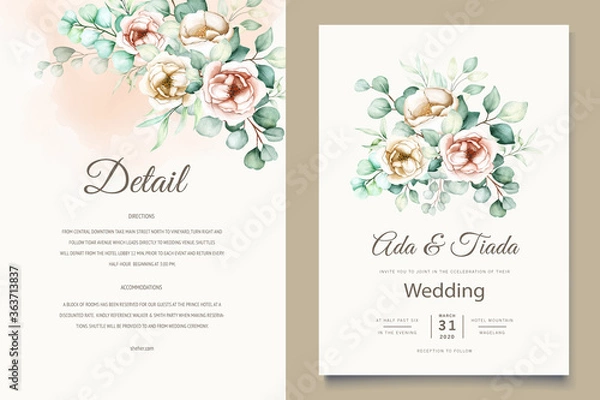 Fototapeta waetrcolor eucalyptus invitation card template