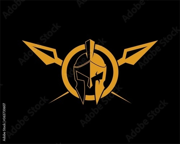 Fototapeta Złoty okrąg ze spartańskim hełmem i włócznią