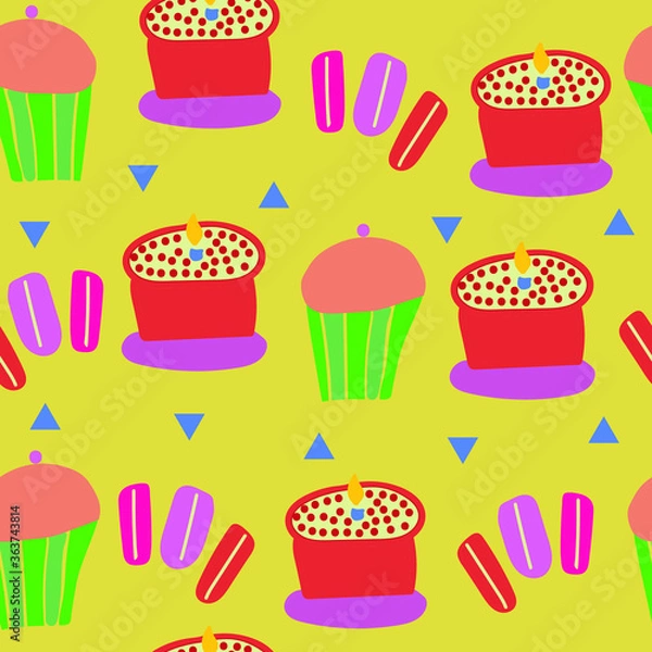 Fototapeta Vector cupcake and cake seamless pattern design. Perfect for decorative projects and fabrics.