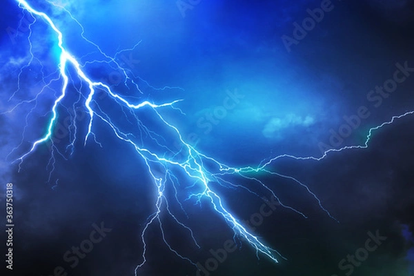 Fototapeta Lightning, thunder cloud dark cloudy sky, Copy space for your text
