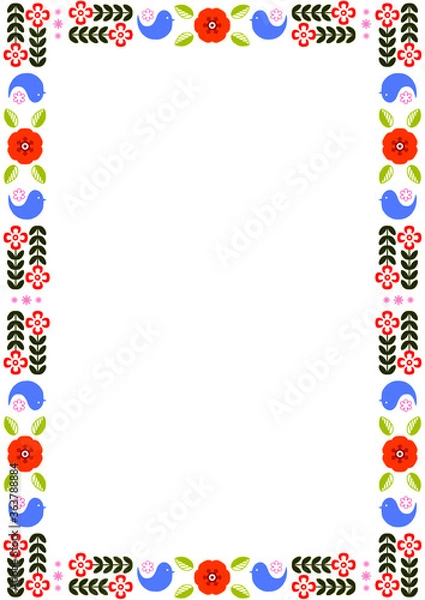 Obraz 花と鳥のフレーム（ビビッドカラー）