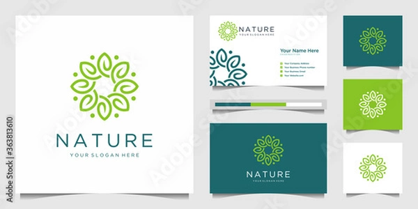 Obraz Elegant flower logo design line art. Can be used for beauty salons, decorations, boutiques, spas, yoga, cosmetic and skin care products. premium business card vector