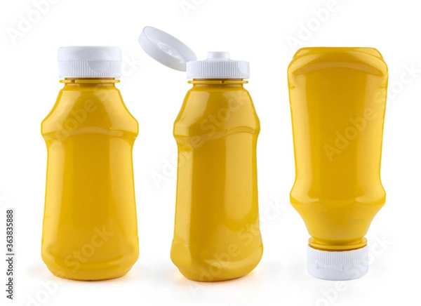 Obraz Empty mustard ketchup package mockup isolated on white