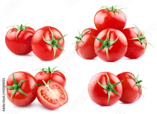 Fototapeta Collection of delicious red tomatoes, isolated on white background
