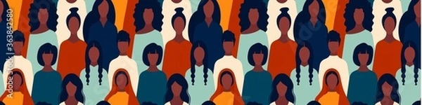 Obraz Czarne życie ma znaczenie, poziomy, baner, długi rasizm. prawa kobiet, dzień kobiet. Powstrzymaj rasizm. BIPOC Jednolity wzór. Wizerunek protestujących, równość. BLM dla strony internetowej African