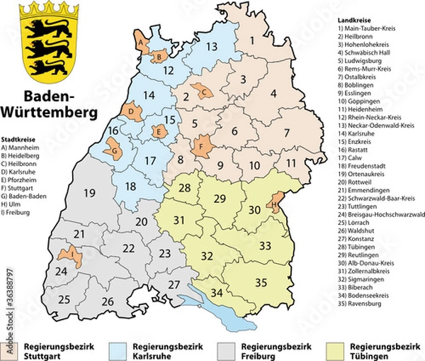 Obraz Mapa powiatu Badenii-Wirtembergii