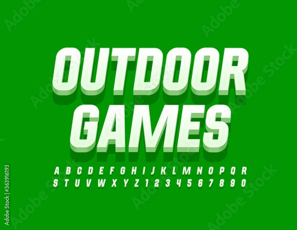 Obraz Vector activity sign Outdoor Games with 3D Modern Font. White Alphabet Letters and Numbers