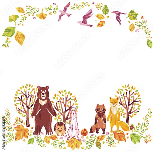 Fototapeta 秋の紅葉や動物　フレーム