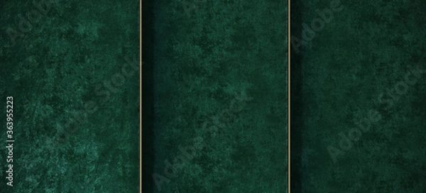 Fototapeta Minimal background for product presentation. Green velvet tray with brass edge. 3d render illustration. Clipping path of each element included.