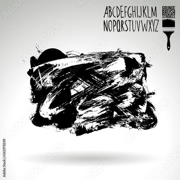 Fototapeta Black brush stroke and texture. Grunge vector abstract hand - painted element. Underline and border design.
