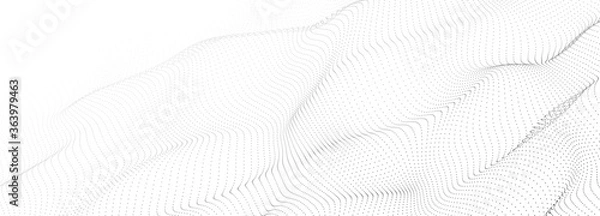 Fototapeta Low poly shape with black dots on light background.Abstract polygonal white space background . Dynamic particles wave.Big data visualization 3D. Digital landscape.
