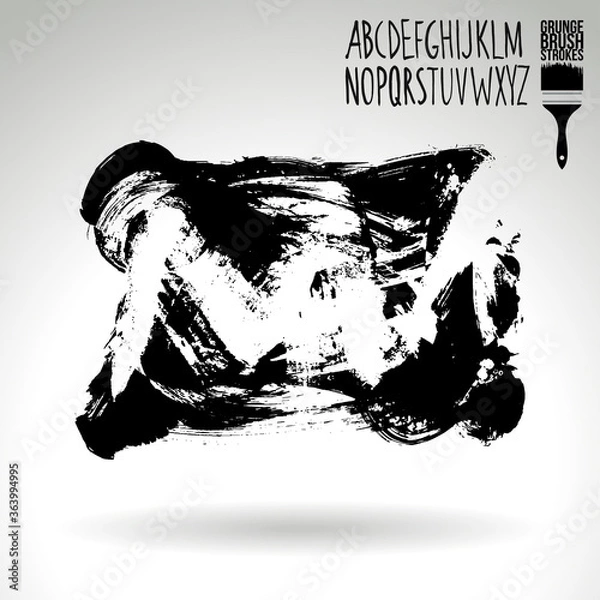 Fototapeta Black brush stroke and texture. Grunge vector abstract hand - painted element. Underline and border design.