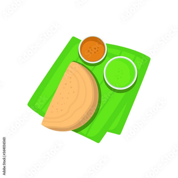 Fototapeta Dosa- vector illustration with sambar and chutney
