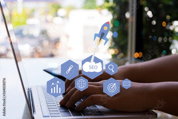 Obraz SEO or Searching Engine Optimizing for business concept.