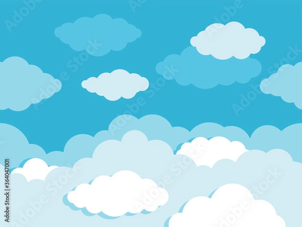 Obraz Cloudy blue sky - seamless vector wallpapers decoration with cartoon flat clouds