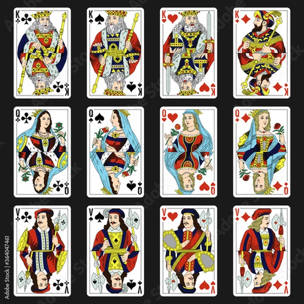 Fototapeta Szablony projektów rosyjskich kart do gry, król, królowa, walet.