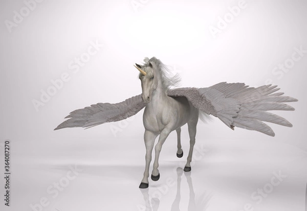 Obraz 3D Render : the portrait of Unicorn horse with wings