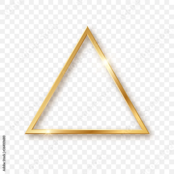 Fototapeta Golden triangle geometric element. Frame with light effects. Vector illustration