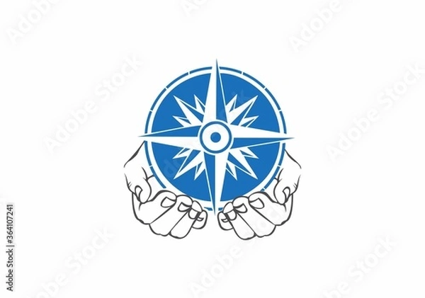 Fototapeta these are the two palms that are holding the compass
