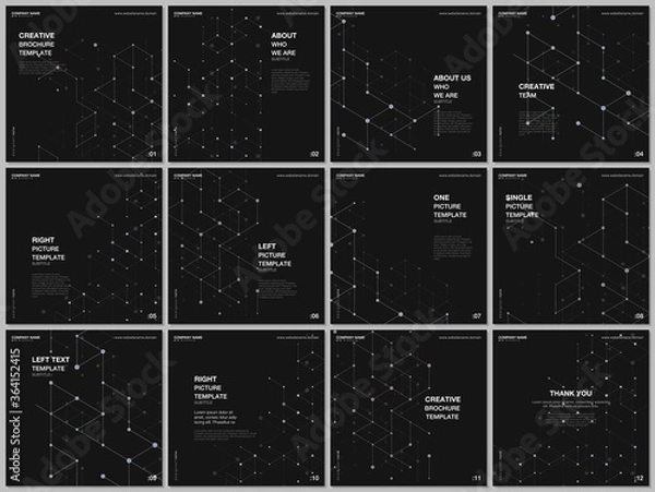 Fototapeta Brochure layout of square format covers design templates for square flyer leaflet, brochure design, report, presentation, magazine cover. Scientific medical research. Molecular connection structure.