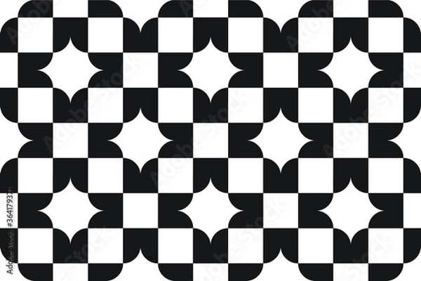 Obraz Simple black and white checkered repeating pattern with a star shape, vector illustration