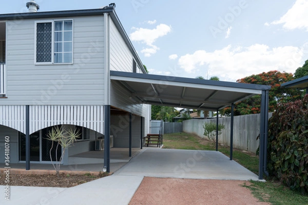 Fototapeta New carport on renovated high set Queenslander style home