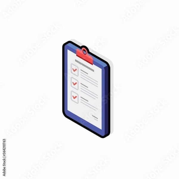 Fototapeta Checklist Isometric left view - Black Stroke+Shadow icon vector isometric. Flat style vector illustration.