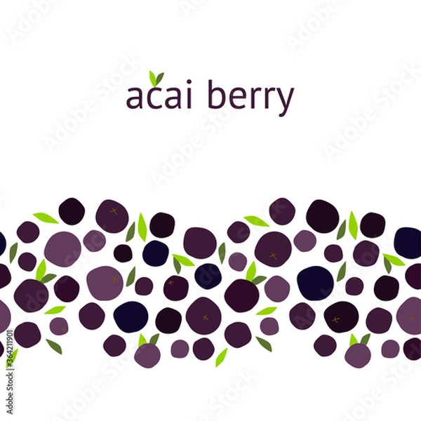 Fototapeta seamless design with Acai berries and leaves on a white background. modern abstract design for packaging, print for clothes, fabric