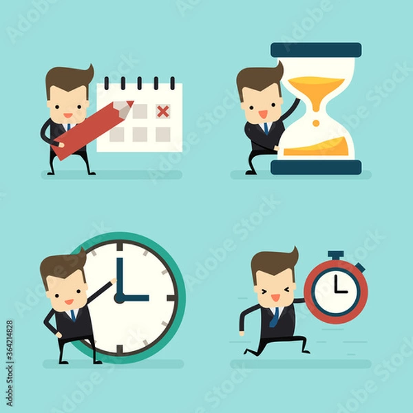 Fototapeta set of businessman in time and clock concept vector